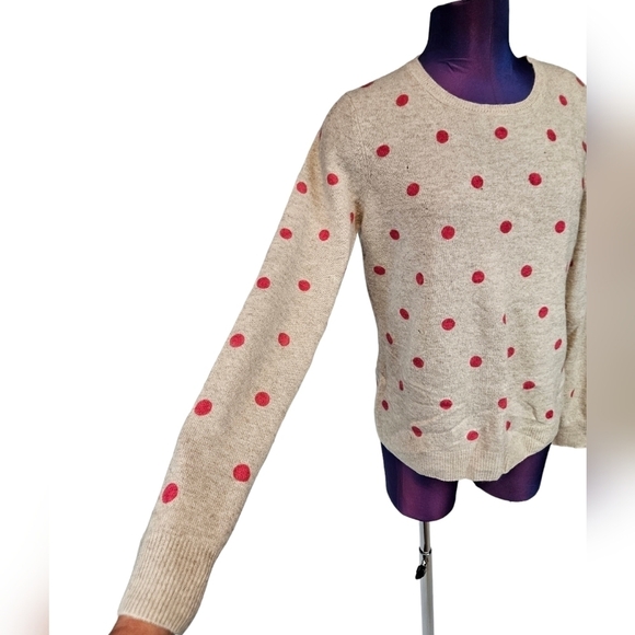 Rachel Zoe Beige & Pink Polka Dot 100% 2-Ply Cashmere Sweater Size Large M22 - Picture 5 of 8